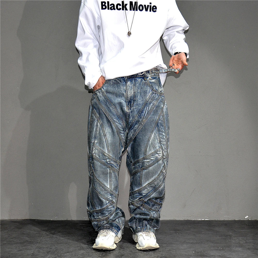 Blue Stitch Patchwork Baggy Jeans