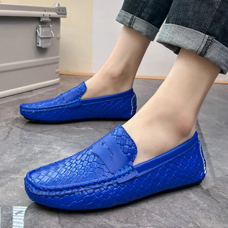 Woven Split Leather Multicolor Loafers