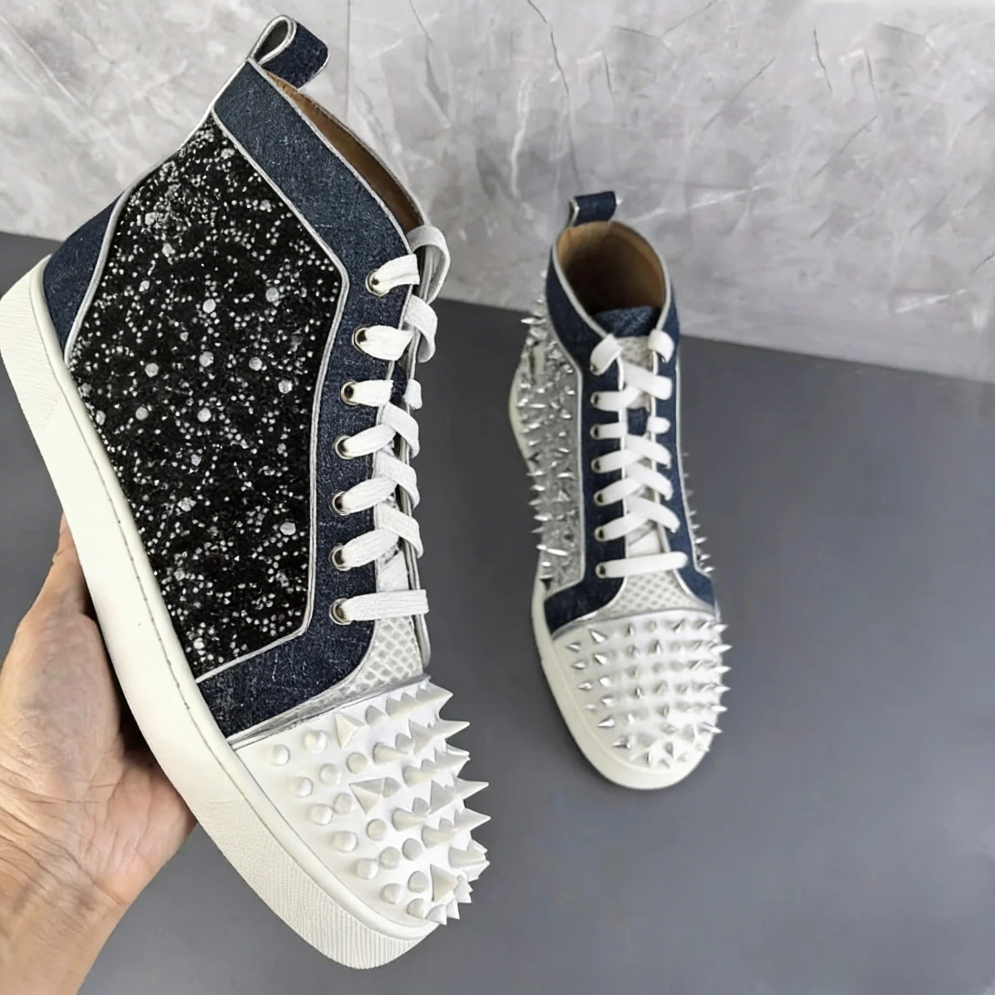 Rhinestone Rivet Spiked High-Top Sneakers