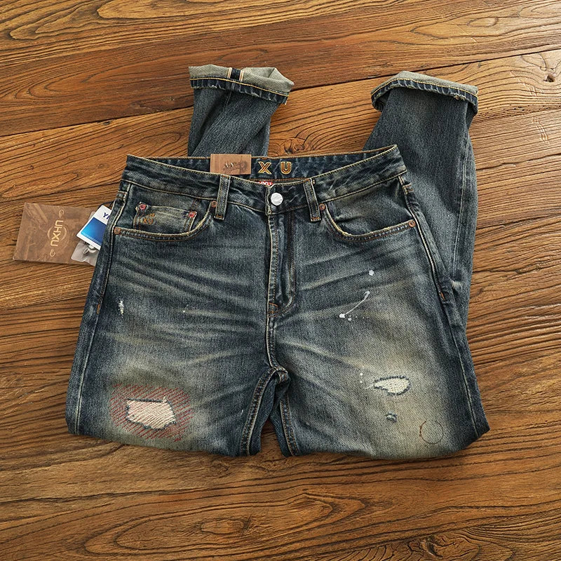 Heavyweight Washed Natural Distressed Jeans