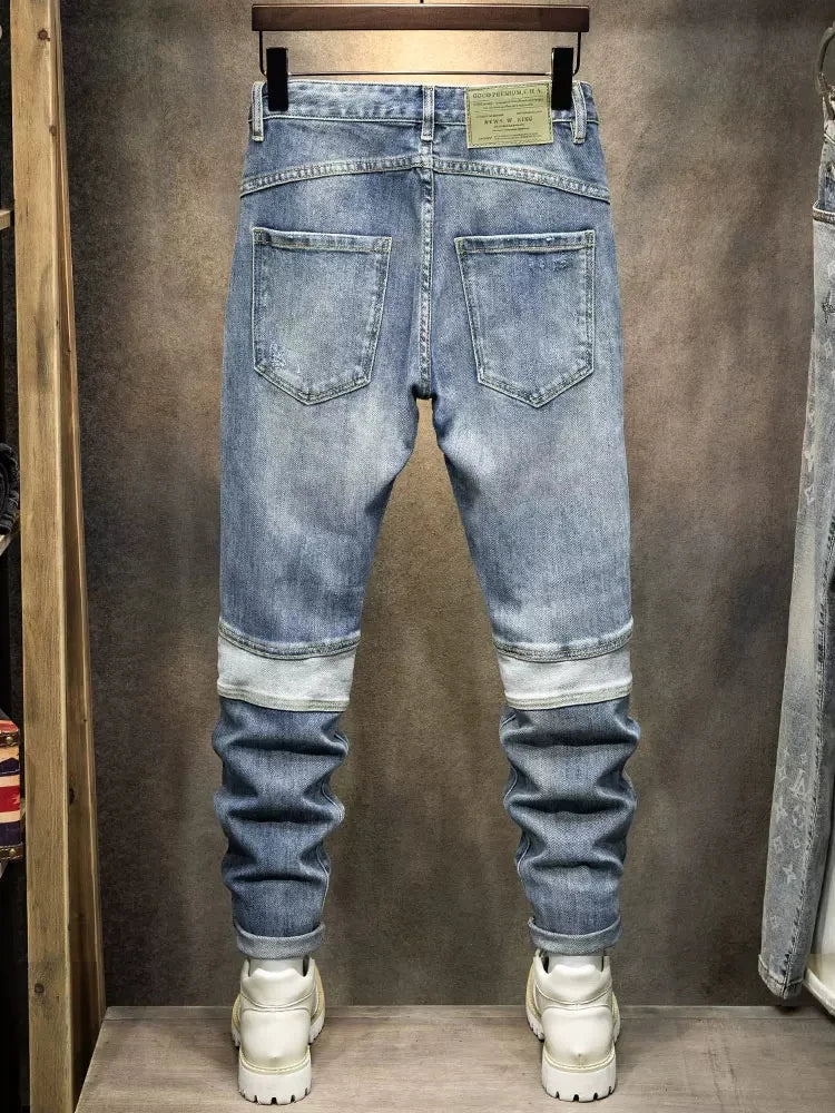 Patchwork Utility Strap Denim Jeans