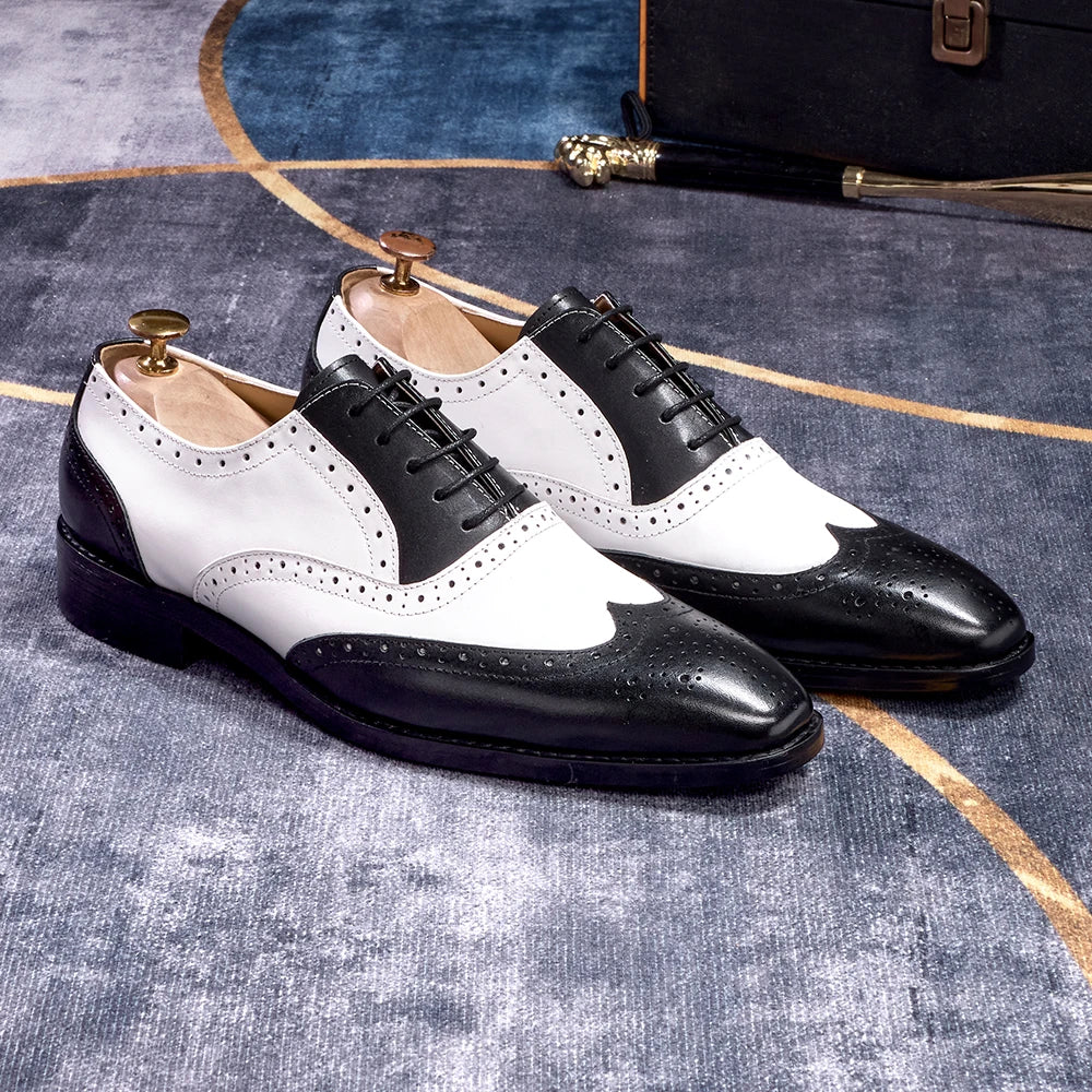 Patchwork Color Leather Wingtip Shoes