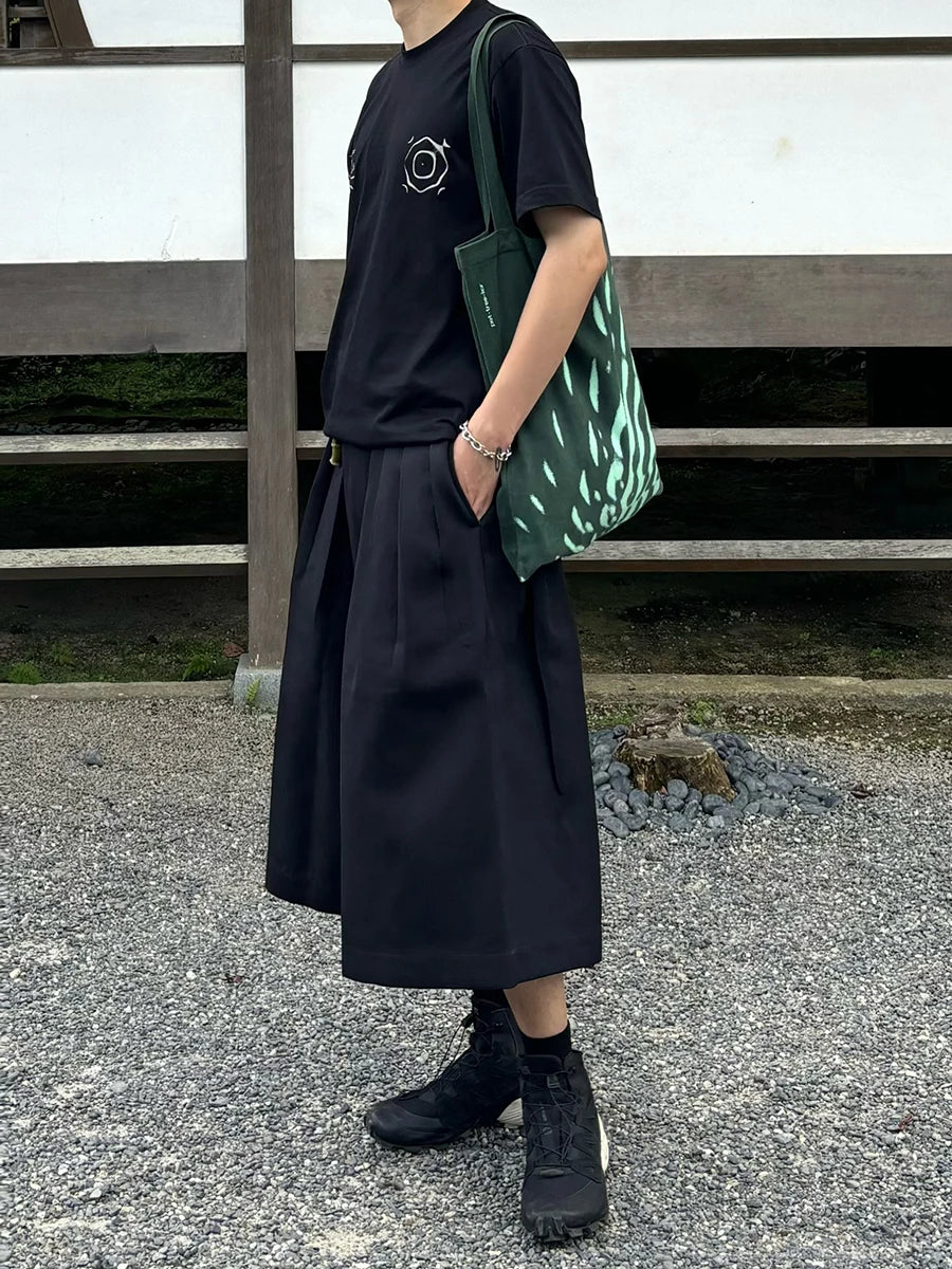 Black Pleated Front Plain Casual Capri