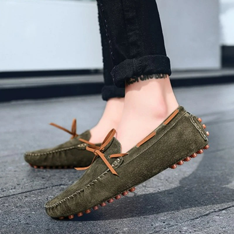Leather Lace Detailing Suede Loafers