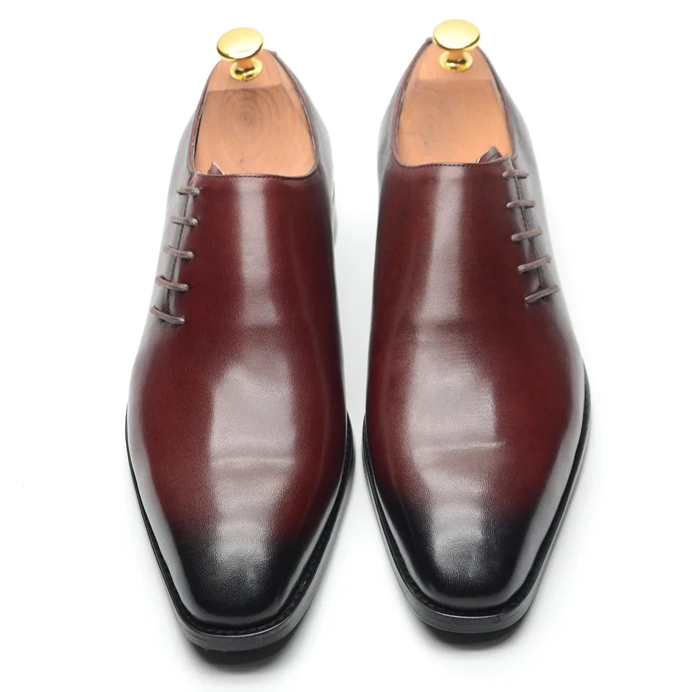 Gradient Leather Side Lace-Up Dress Shoes