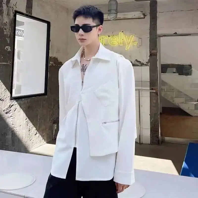 Loose Solid Zipper Closure Shirt