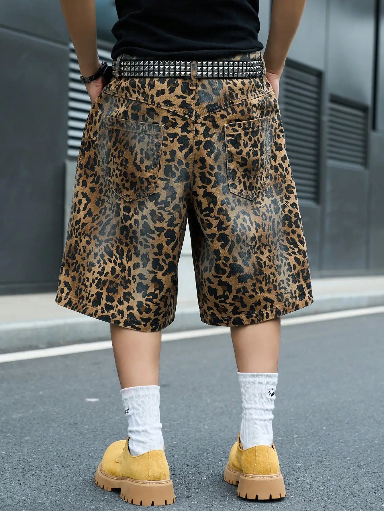Leopard Print Baggy Denim Shorts