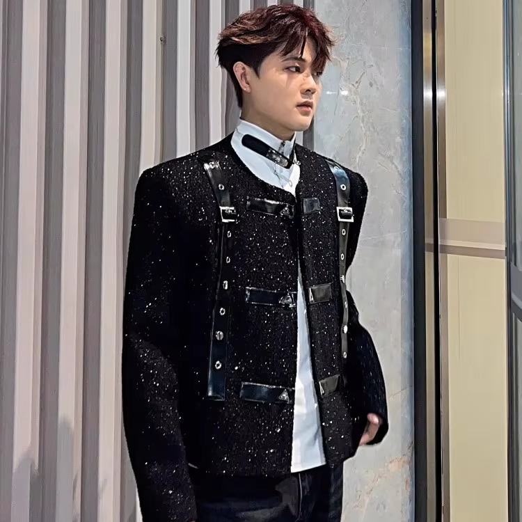 Shiny Sequined Spliced Short Jacket