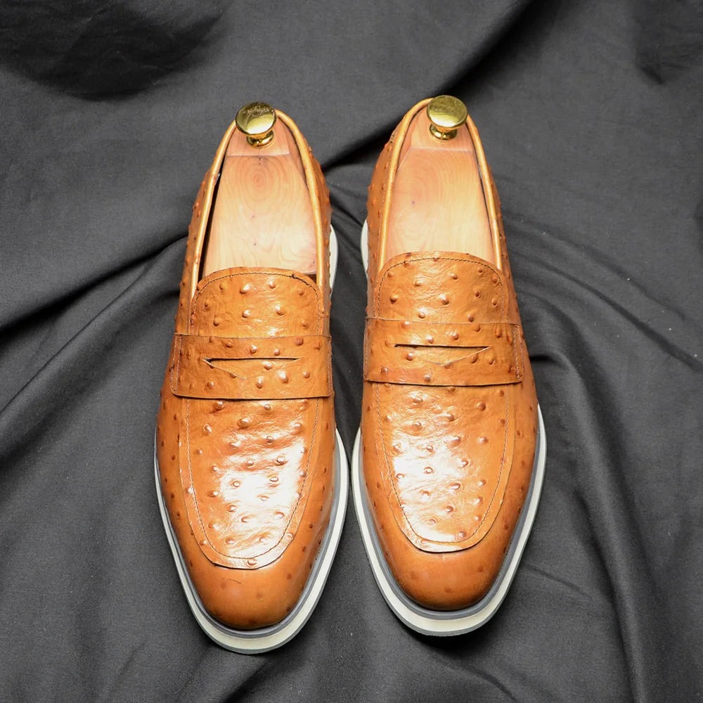 Ostrich Pattern Leather Dress Shoes