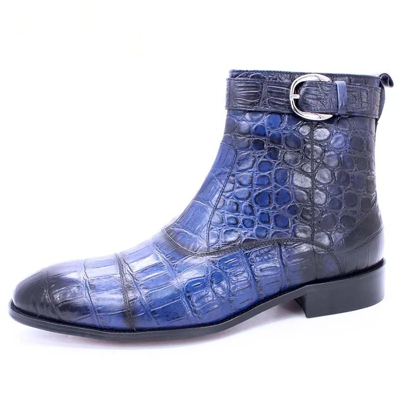 Leather Crocodile Print Ankle Boots