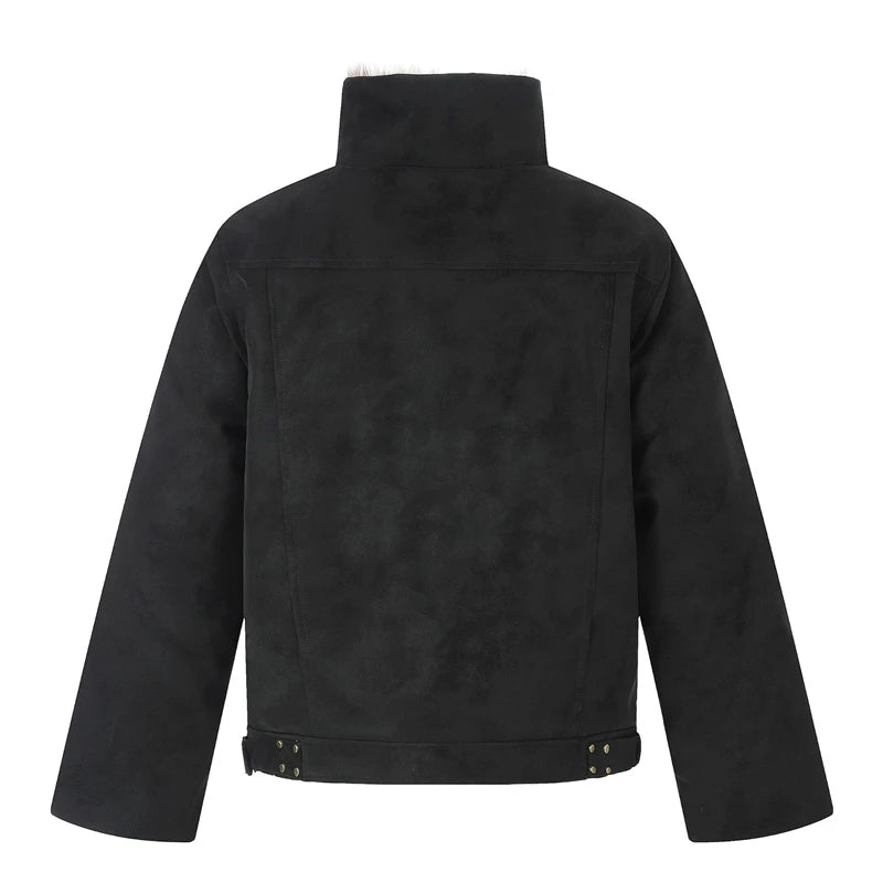 Retro Solid Placket Stand Collar Jacket