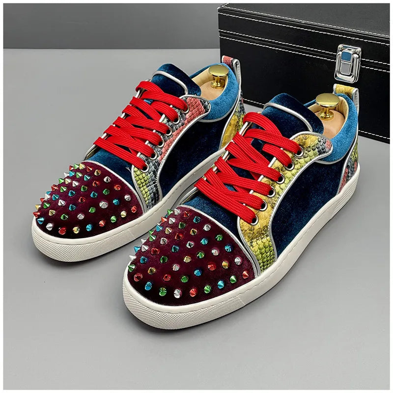 Velvet Rivet Studded Low-Top Sneaker