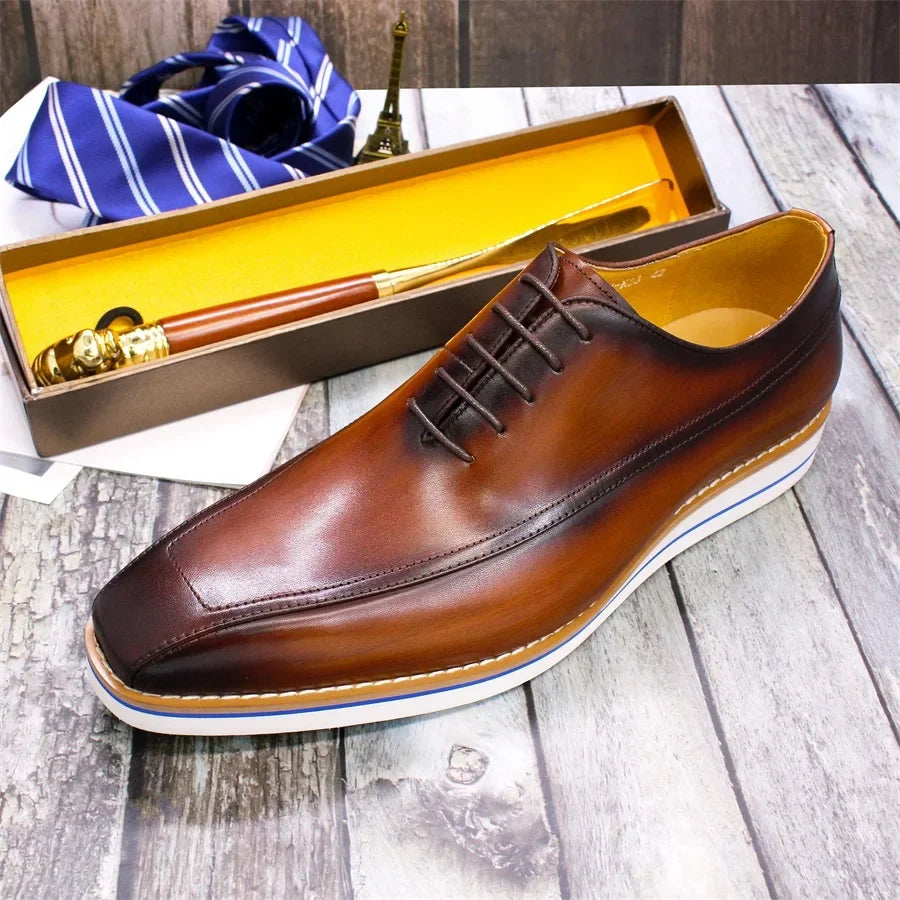 Elegant Brown Leather Square Toe Shoes