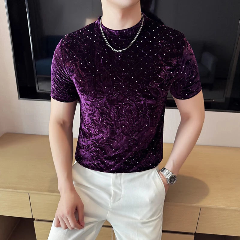 Fashion Fold Design Velvet T-Shirt