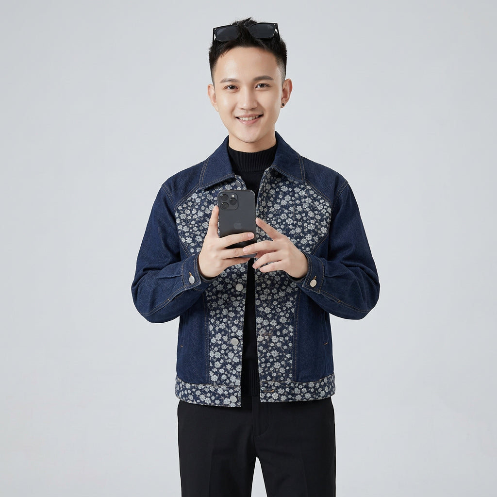 Retro Denim Floral Patchwork Jacket