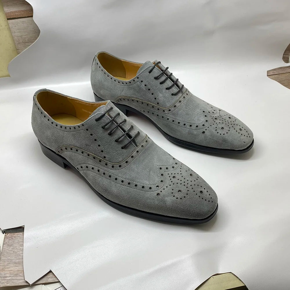 Soft Cow Suede Dots Oxfords Shoes