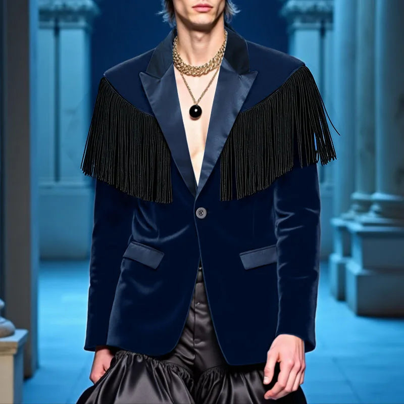 Tassel Patchwork Lapel Polyester Blazer