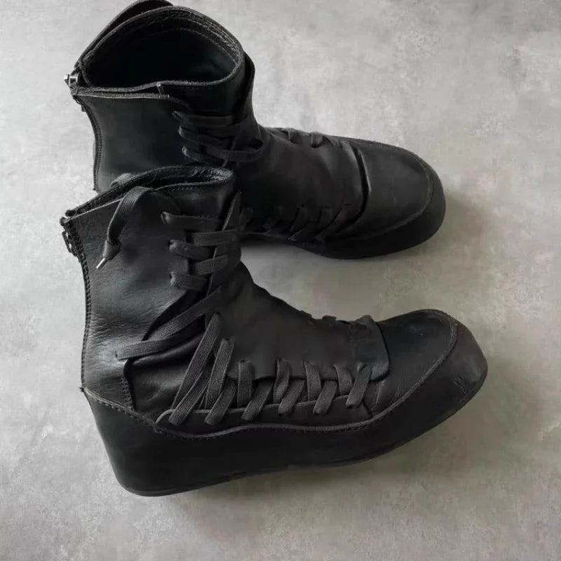 Side Cross-Tied Black Chelsea Boots