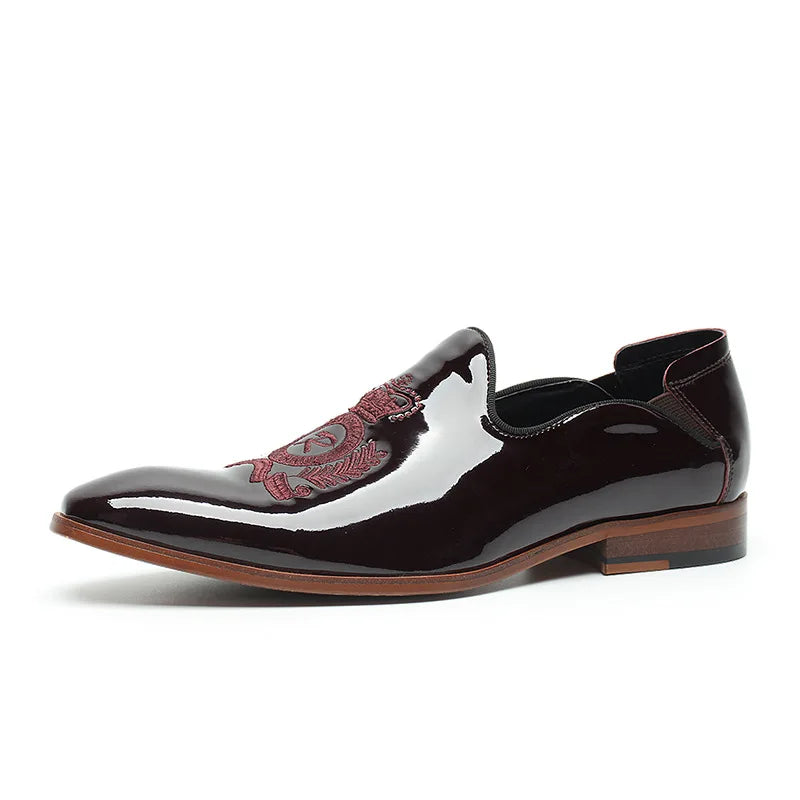 Shiny Lux Embroidery Leather Loafers
