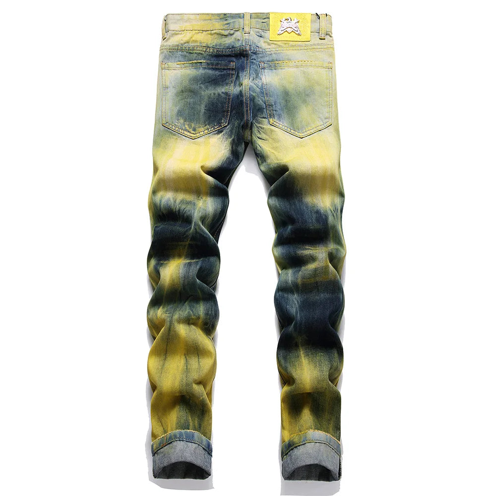 Vintage Tie Dyed Ripped Stretch Jeans