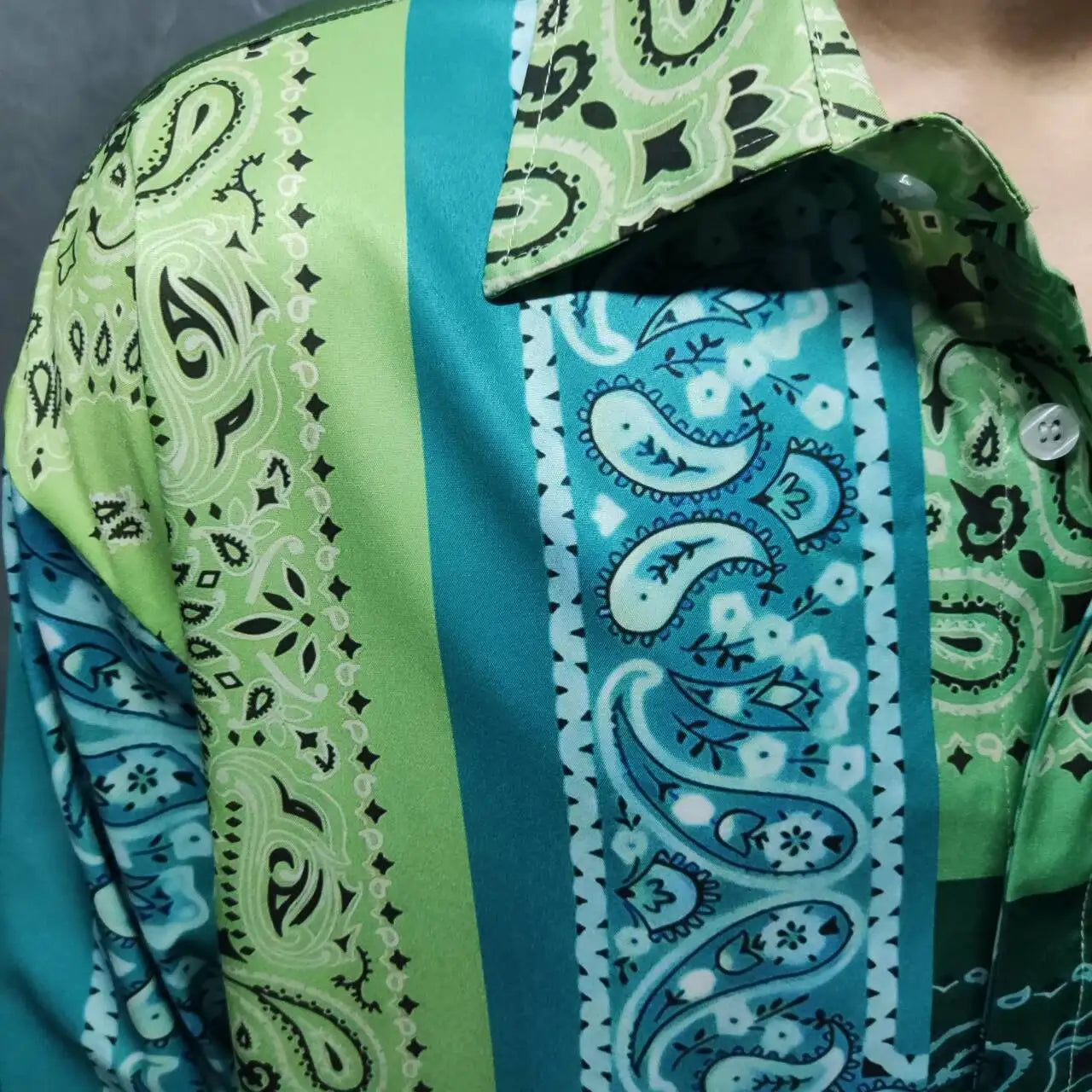 Hip-Hop Green Paisley Print Shirt