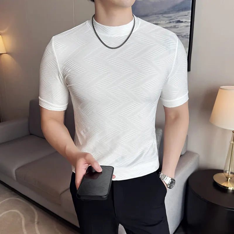 Geometric Pattern Slim-Fit O-Neck T-Shirt