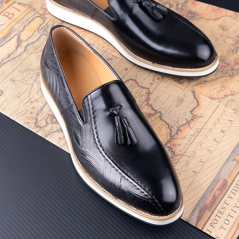 Heritage Embossed Tassel Leather Loafers