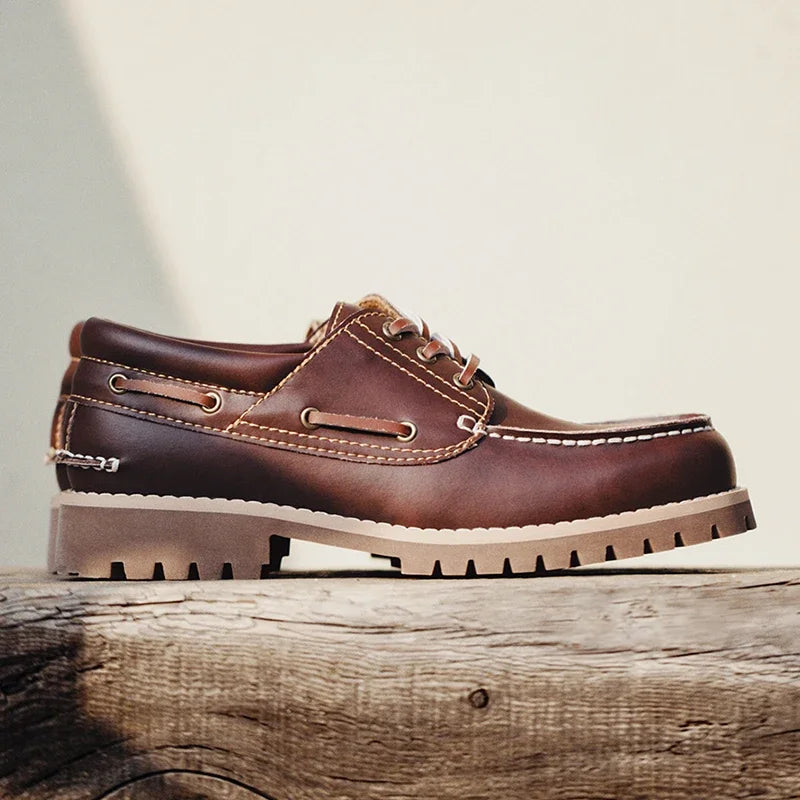 Red-Brown Split Leather Solid Shoes