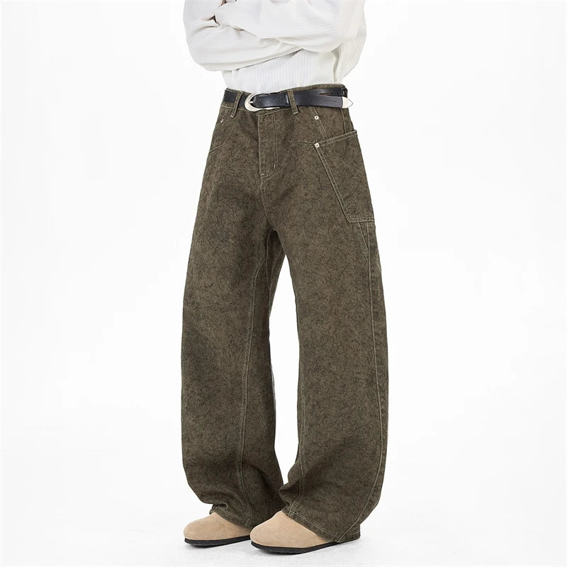 Khaki Green Wide-Leg Work Jeans