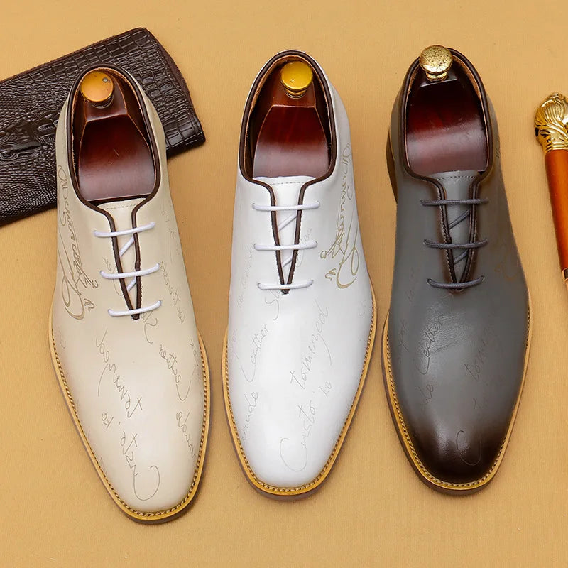 Handwritten Letter Pattern Leather Shoes