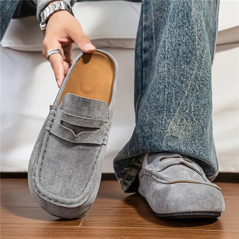 Minimal Moc-Toe Suede Mules Loafers