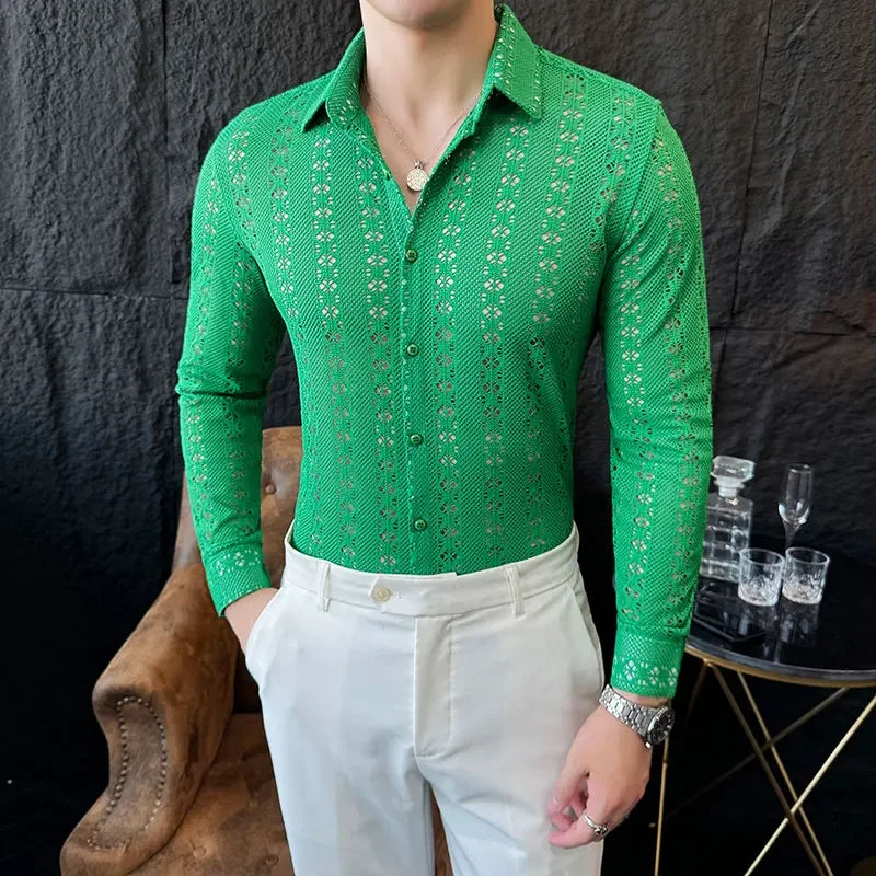 Sexy Lace See-Through Slim-Fit Shirt