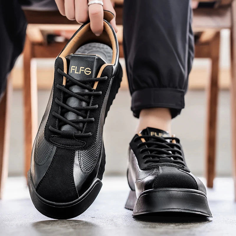 Perforated Leather Panels Platform Sneakers