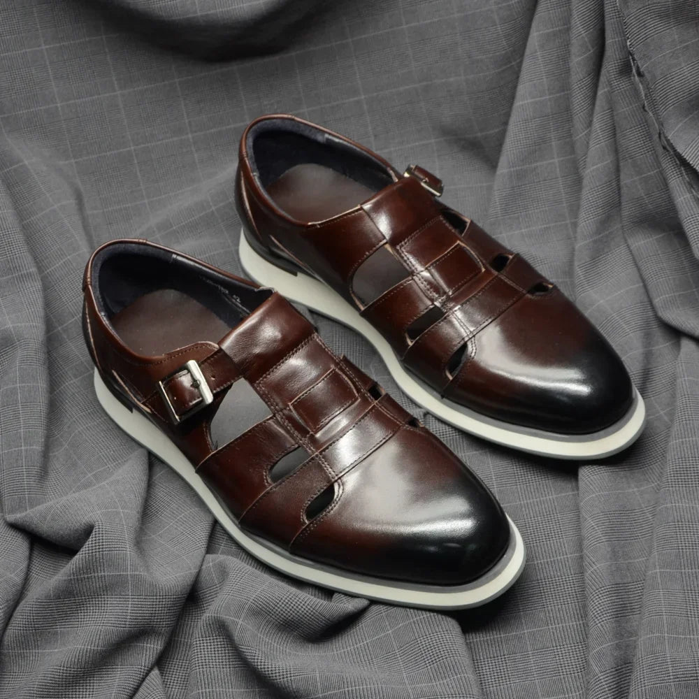 Hollow Genuine Leather Buckle Shoes