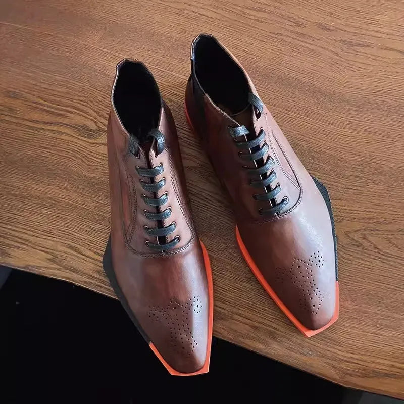 Square Toe Vintage Cowskin Genuine Leather Boots