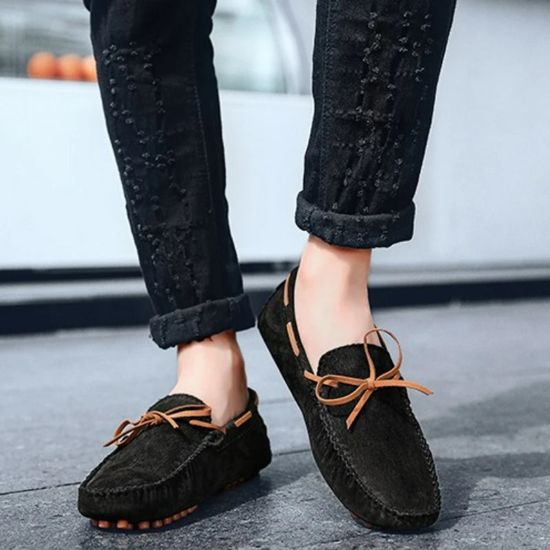 Leather Lace Detailing Suede Loafers