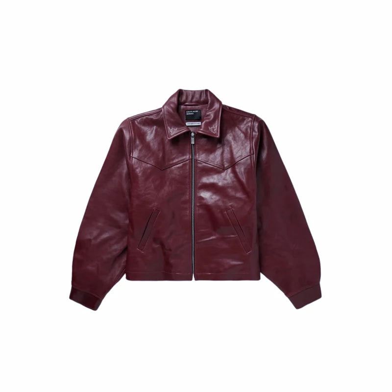 Red Back Embroidered Leather Jacket