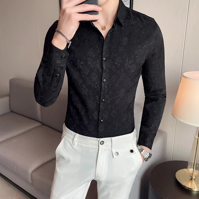 Floral Jacquard Slim Fit Fashion Shirt