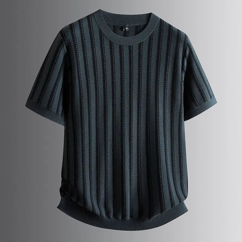 Round Neck Striped Knitted T-Shirt