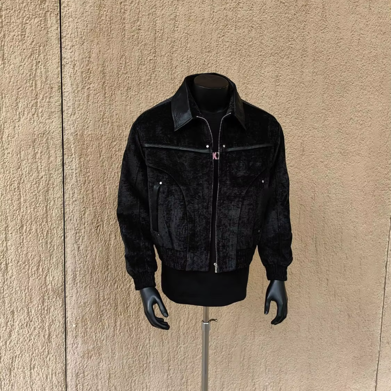 Solid Patchwork Collar Bomber Jacket