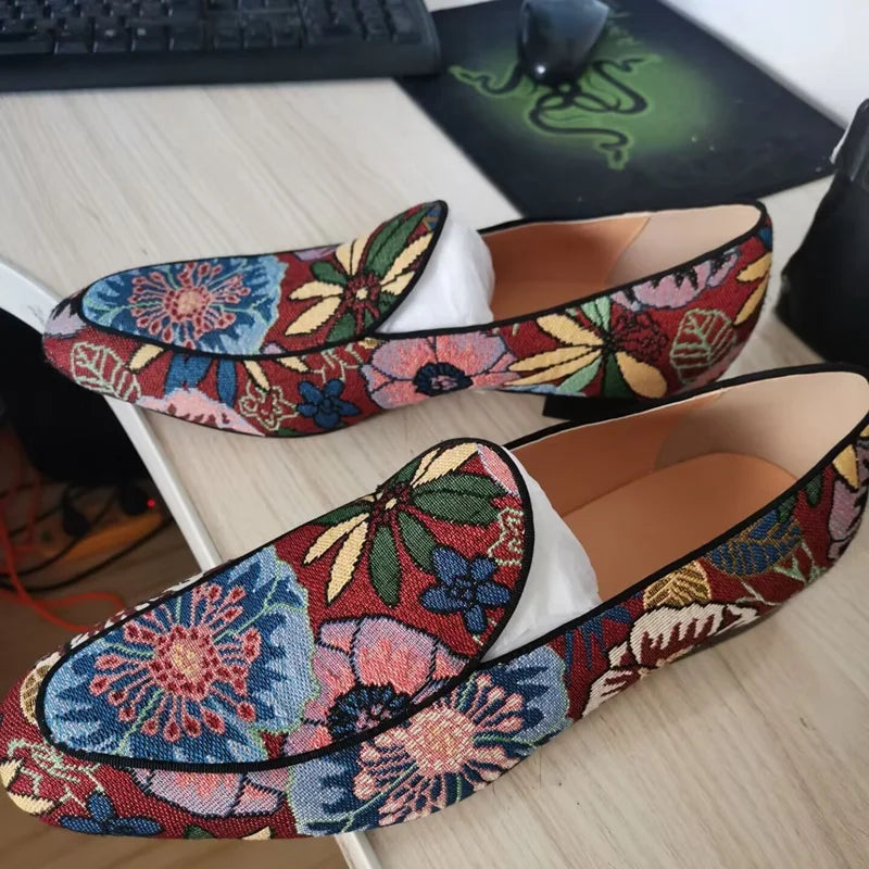 Floral Pattern Canvas Men's Loafers