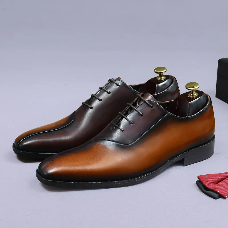 Half Mixed Color Leather Oxfords Shoes