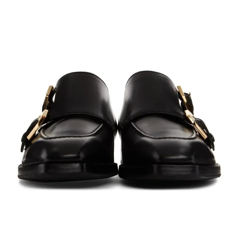 Black Metal Buckle Monk Loafers