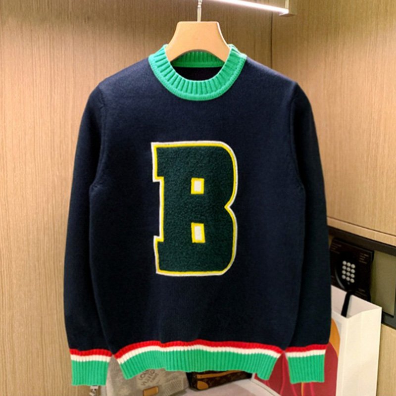 B Letter Embroidered Wool Sweater