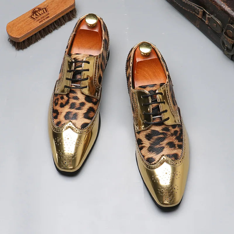 Golden Silver Leopard Men's Shoes