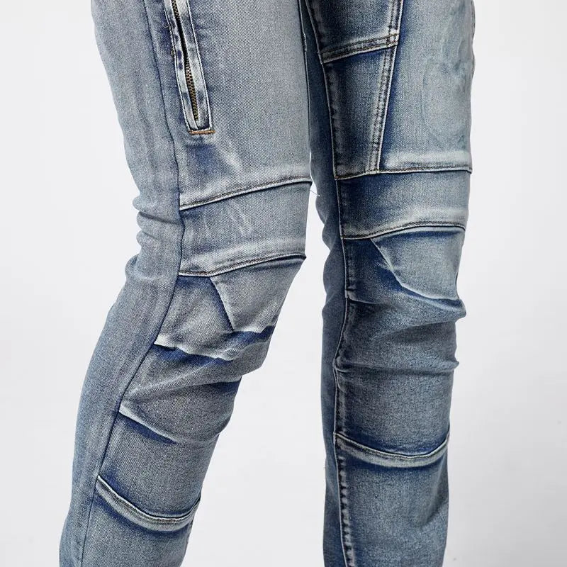 Two-Tone Zipper Slim-Fit Jeans