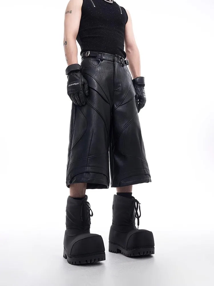 Loose Fashion Black PU Leather Capri