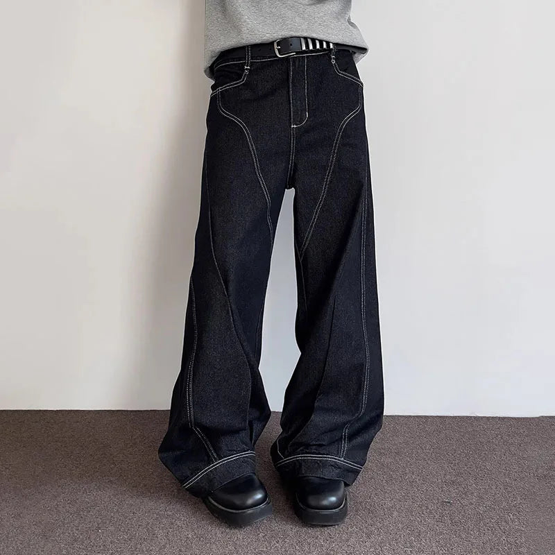 Multiple Visible Lines Curved Jeans