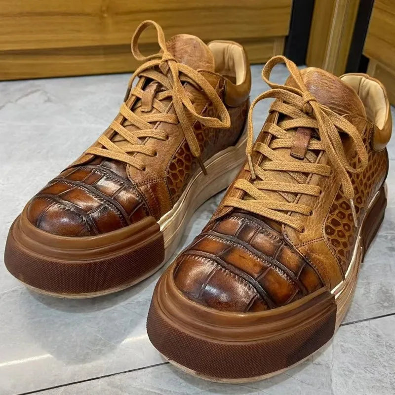 Luxury Croco Texture Lace-Up Sneakers