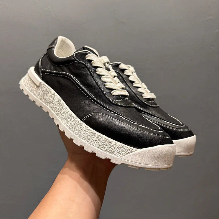 Round Toe Leather Chunky Sole Sneakers